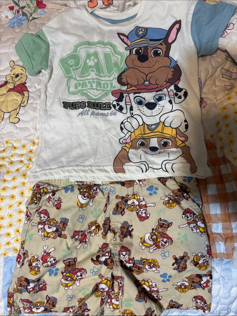 Paw Patrol Kids Pajama Set - Beige, White, Blue & Green